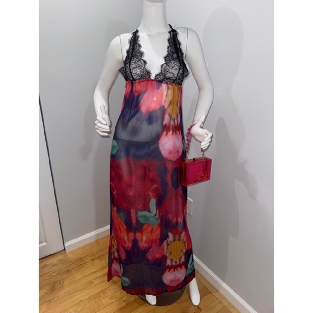 Micas Sheer Floral Lace Maxi Dress  Cotton Blend Plunge Mesh‎ Dress size M - Picture 3 of 12
